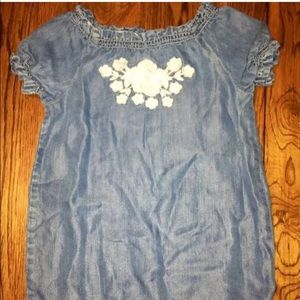 Janie and Jack White Floral Embroidery Jean Dress Size 6
